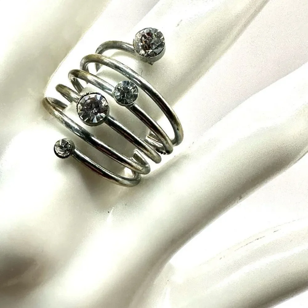 Silver tone multi rhinestone ring